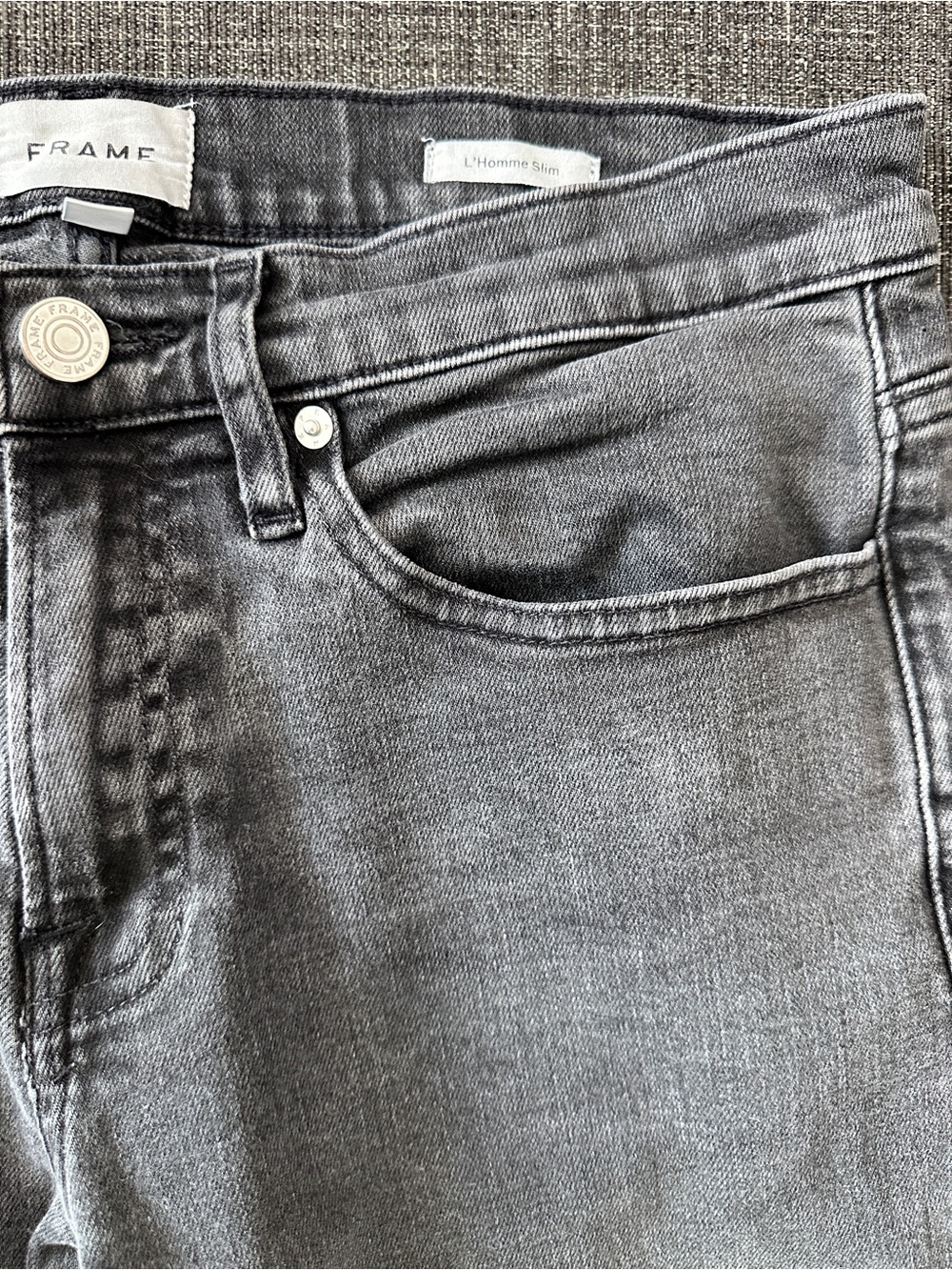 FRAME L’Homme Slim Jeans Men’s 32 Fade to Grey Gray Stretch Denim - Picture 5 of 11